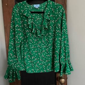 CeCe Green Floral Blouse